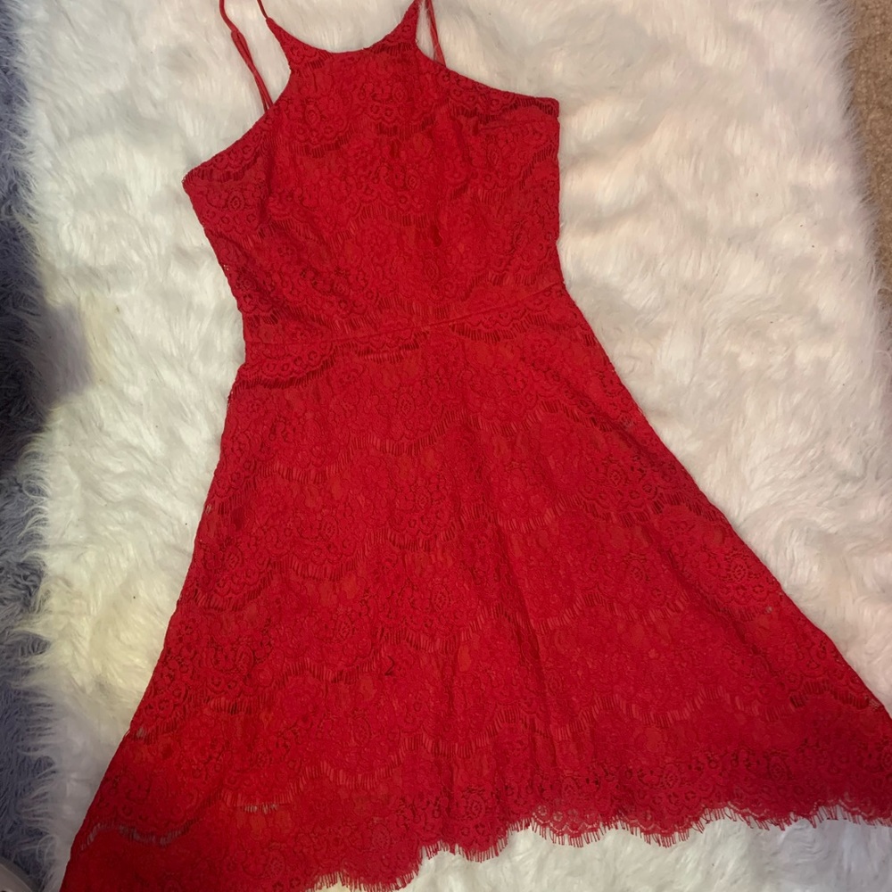 🔥Love Fire red eyelash lace skater dress🔥
